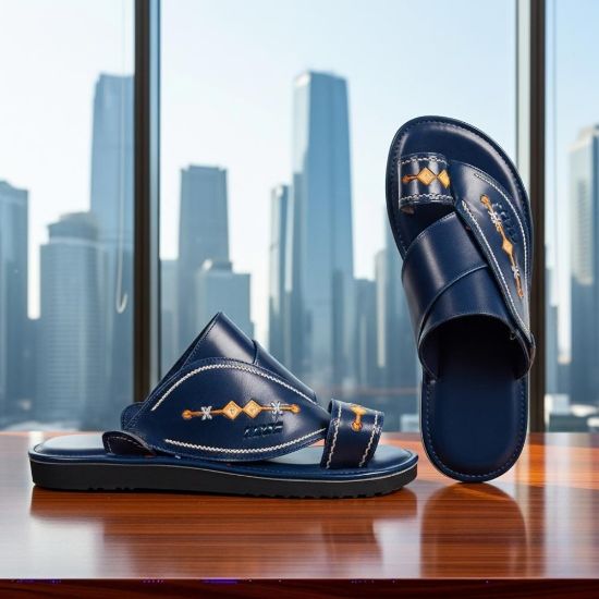 صورة نعال رجالي كحلي بزخرفات شرقية