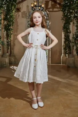 صورة فستان بناتي بيج علاقي مزين بازرة من الامام