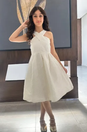 صورة فستان بناتي أنيق بيج